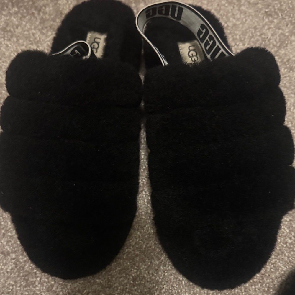 UGG Black Fluffy Slides - Picture 2 of 4